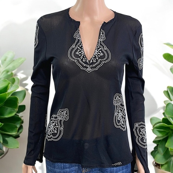 Kenneth Cole Black Mandala Print Long Sleeve Mesh Tunic - Picture 5 of 16